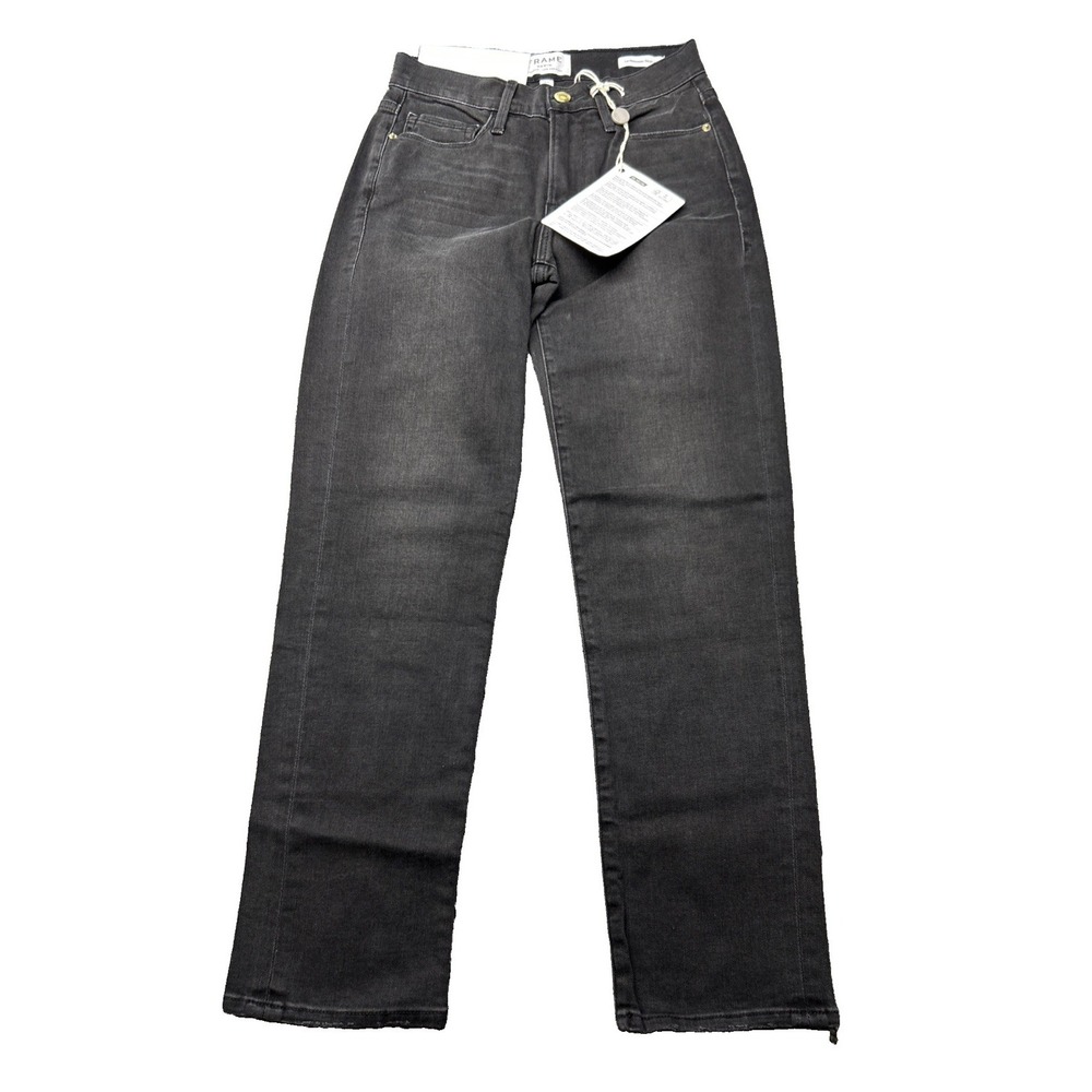 Frame Le Nouveau Straight High Rise Jeans Black Womens 24x27 LNS795